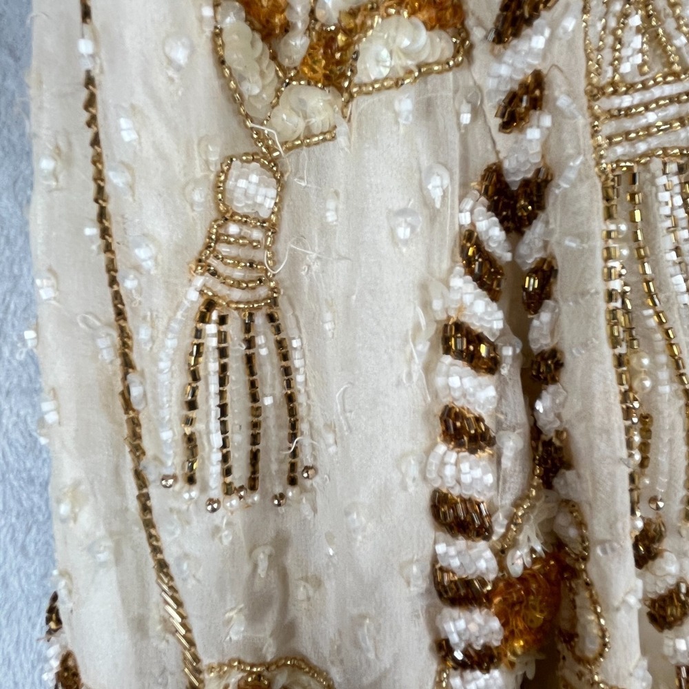 Vintage Niteline Della Roufogali Womens M Silk Beaded Tassel Evening Jacket Gold - Picture 15 of 16